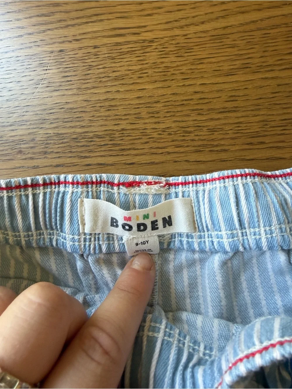 Mini Boden Light Blue Striped Shorts with Red & Blue Pockets